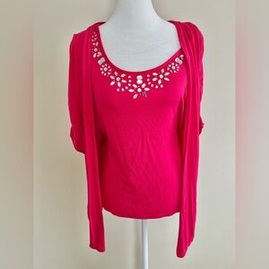 Hot Pink Barbiecore Bling Embellished Top Large Covington Stretchy Soft